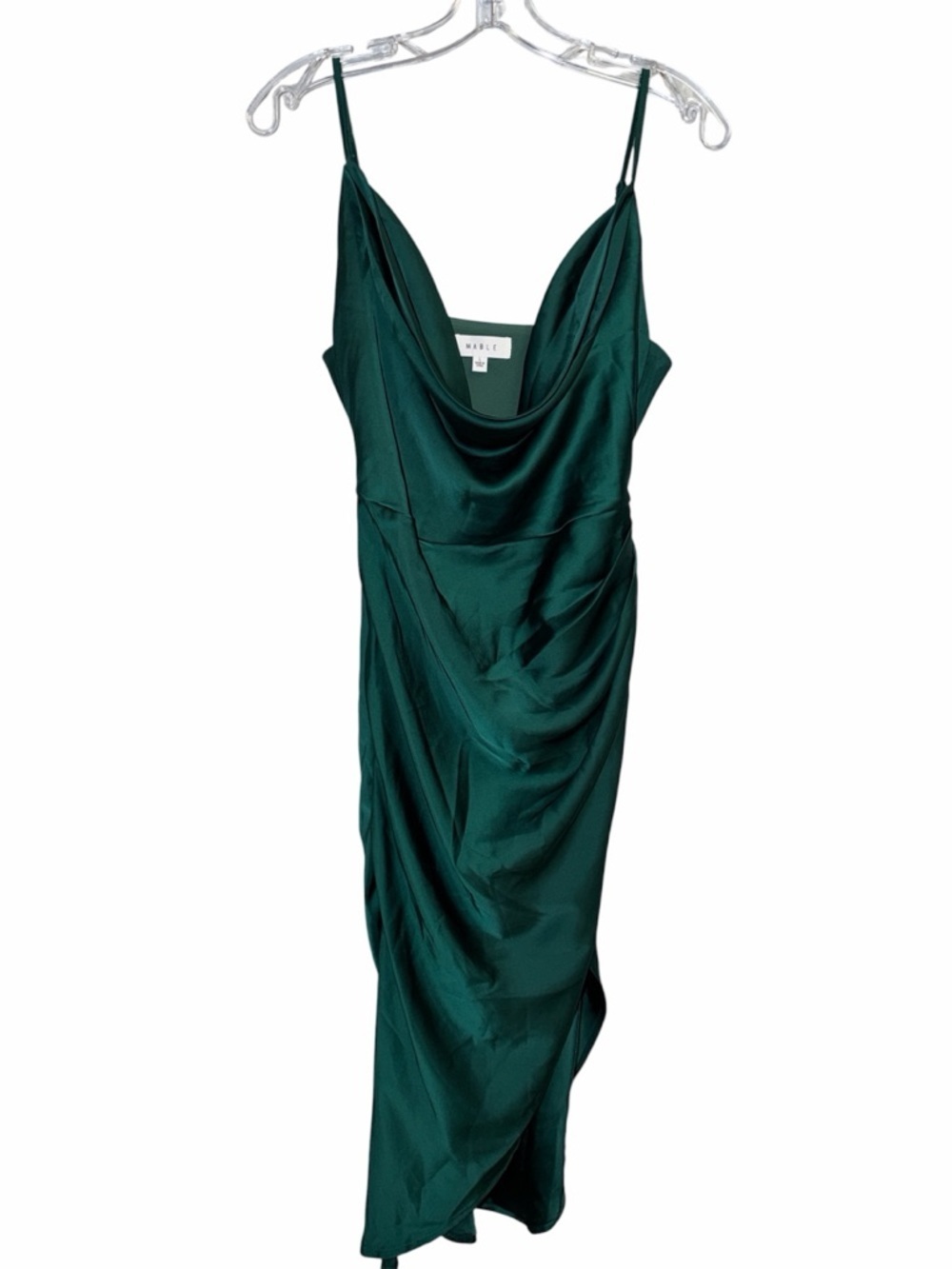 MABLE Emerald Satin Cowl Midi Dress